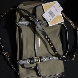 Michael Kors, Leila, olive, flap messenger purse. Like new